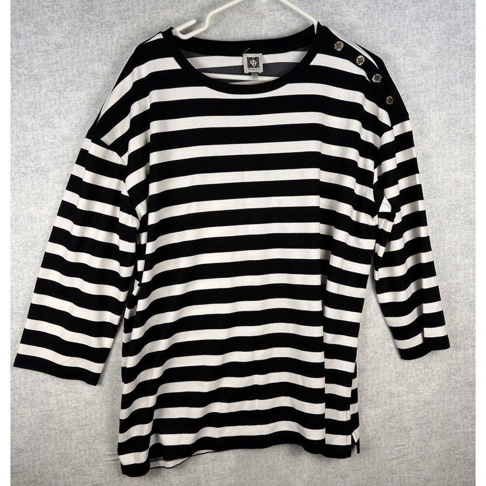 Anne Klein Womens XL Black White Striped Knit Top